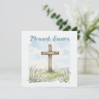 Cartão Blessed Easter Watercolor Easter Cross Greeting
