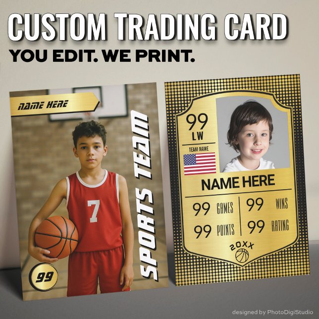 Cartão blindado para jogadores de cartões de basqu (Custom Basketball Trading Card, Gold Shield Player Card)