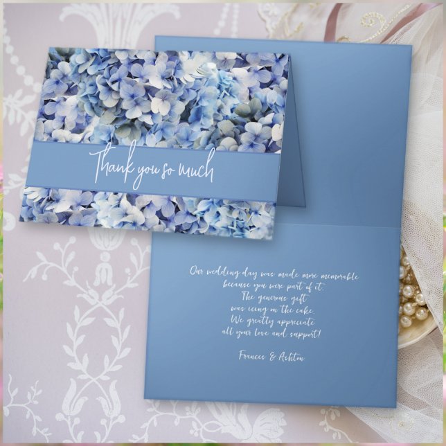 Cartão Bliss Blue Hydrangea Weding Obrigado Mensagem (Criador carregado)