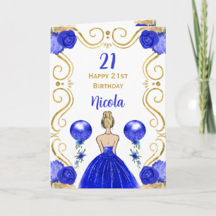 Cartão Blona Princesa Azul Feliz Aniversário