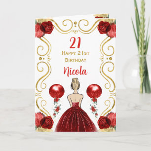 Cartão Blona Princesa Vermelha Feliz Aniversário