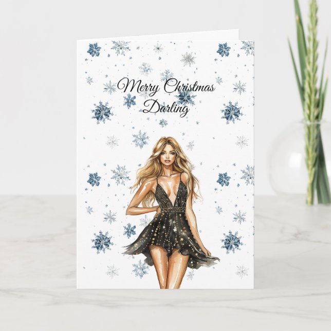 Cartão Blond Black Dress Snowflakes Christmas (Frente)