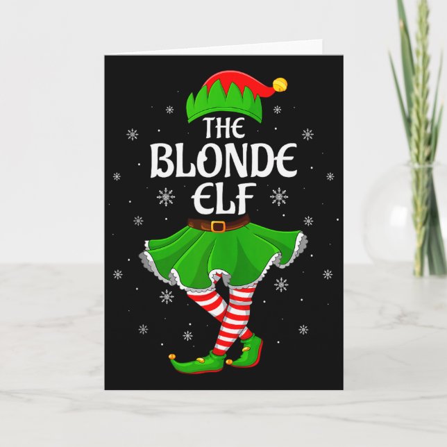 Cartão Blonde Elf Christmas Family Girls Women Elf Squad  (Frente)