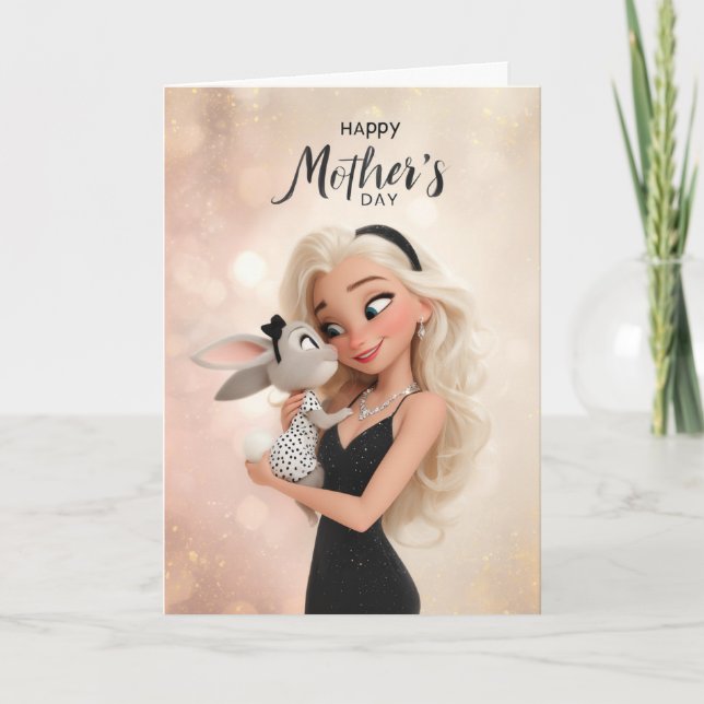 Cartão Blonde Mom Holding Cute Bunny Happy Mother’s Day (Frente)
