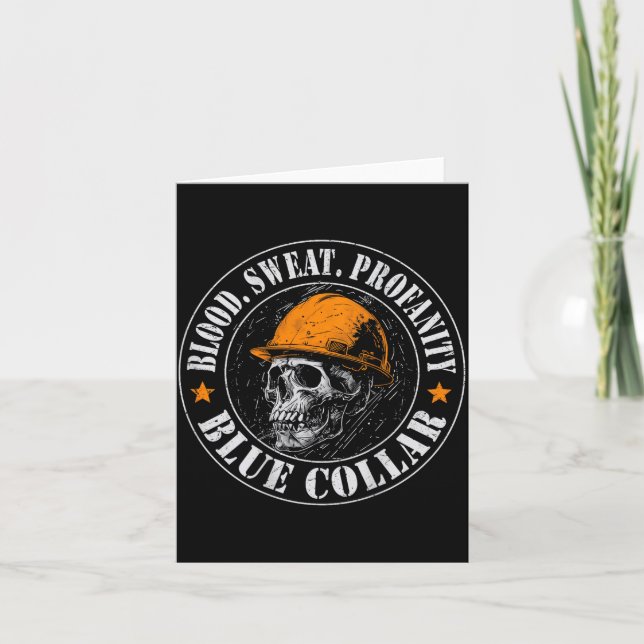 Cartão Blood Sweat Profanity Construction Worker Skull Bl (Frente)
