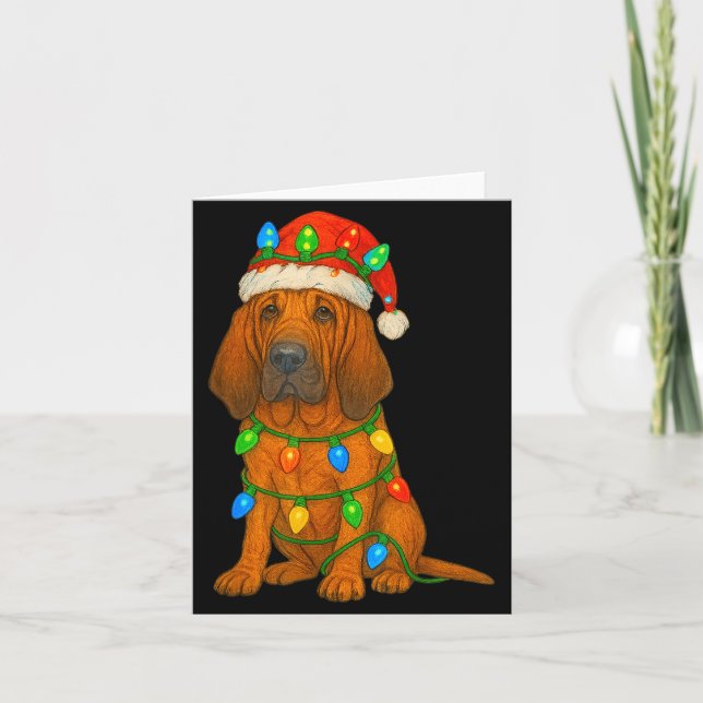 Cartão Bloodhound Christmas Lights Dog Lover Xmas Pajama  (Frente)