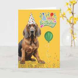Cartão Bloodhound Dog Party Hat Yellow Birthday