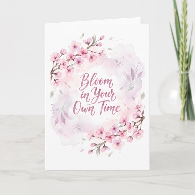 Cartão  Bloom in Your Own Time – Sakura Watercolor  (Frente)