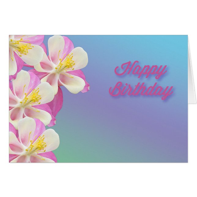 Cartão Blooming Columbine Flower Happy Birday (Frente Horizontal)