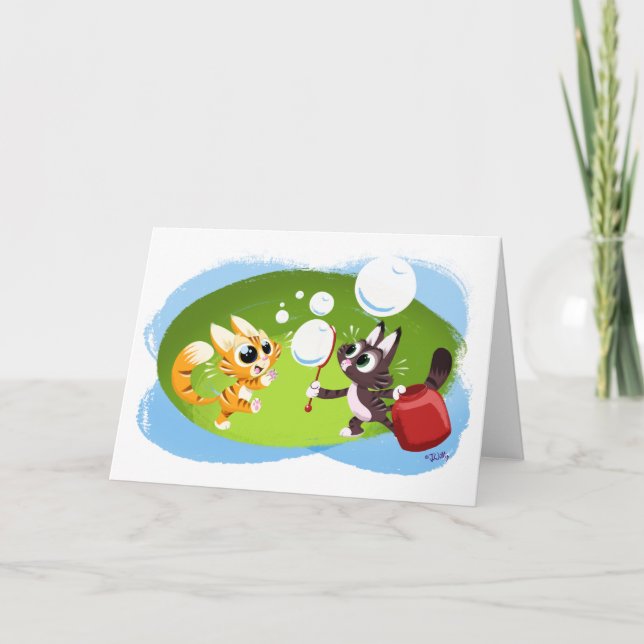 Cartão BLOWING BUBBLES CATS (vazio) de Jeff Willis (Frente)