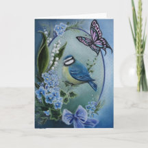 Blu bird on forget me not flowers greeting card