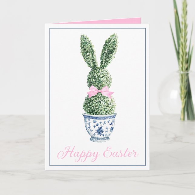 Cartão Blue and White Chinoiserie With Rabbit Topiary (Frente)