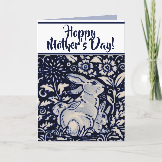 Cartão Blue and White Rabbit Baby Bunny Mother's Day (Frente)
