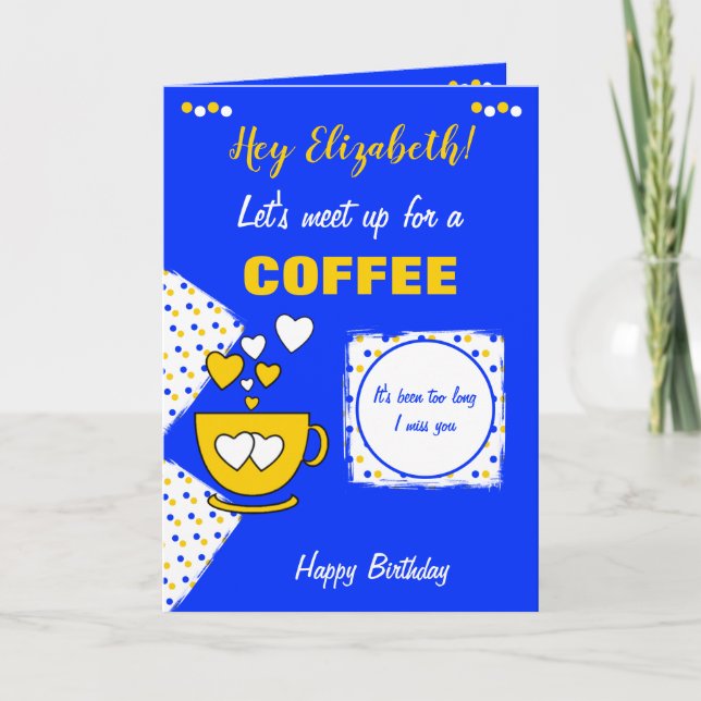 Cartão Blue and yellow Coffee & Friends Birthday (Frente)