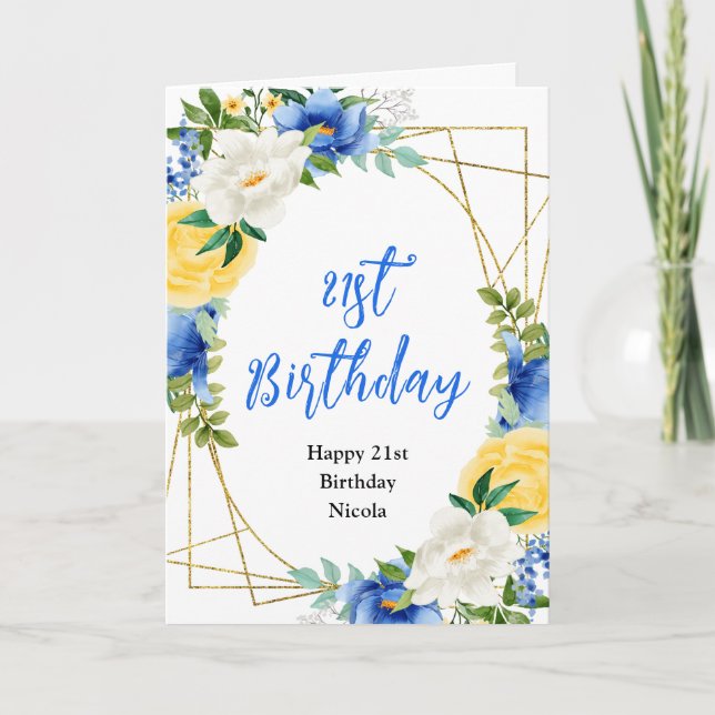 Cartão Blue and Yellow Floral Birthday (Frente)