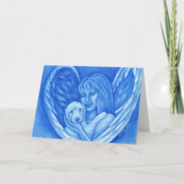 Cartão Blue Angel with Puppy Dog Greeting Card (Frente)