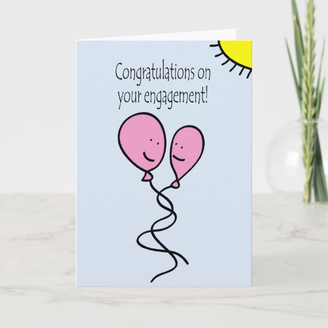 Cartão Blue Balloon Engagement Congratulations (Frente)