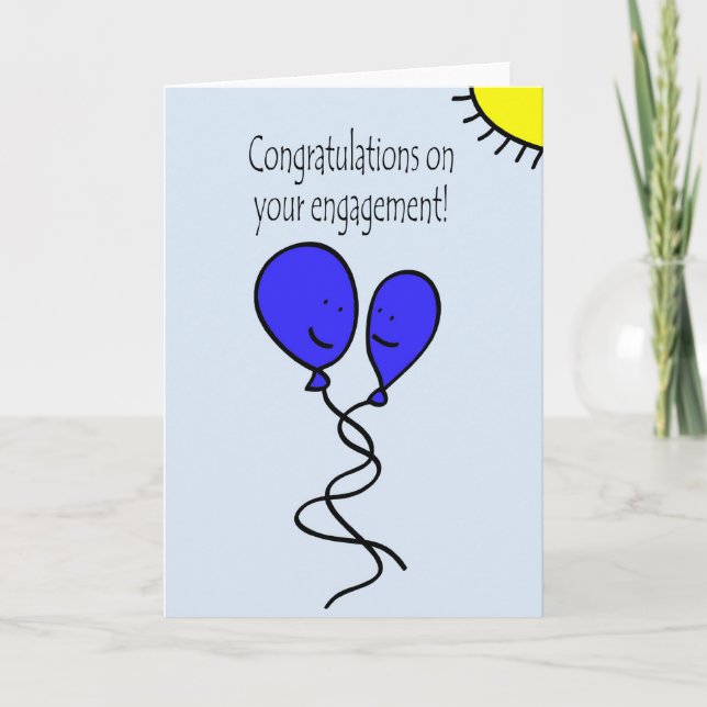 Cartão Blue Balloon Engagement Congratulations (Frente)