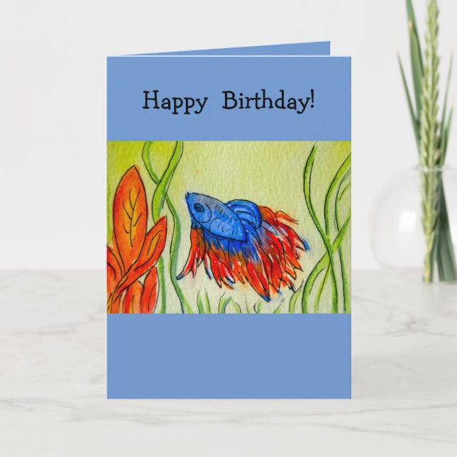 Cartão Blue Betta Fish Watercolor Painting Card (Frente)