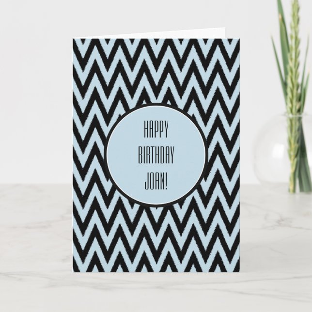 Cartão Blue Black Chevron Birthday (Frente)