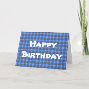 Cartão Blue Black Plaid Check Happy Birthday Card