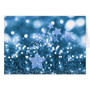 Cartão Blue Bokeh Faux Glitter & Stars