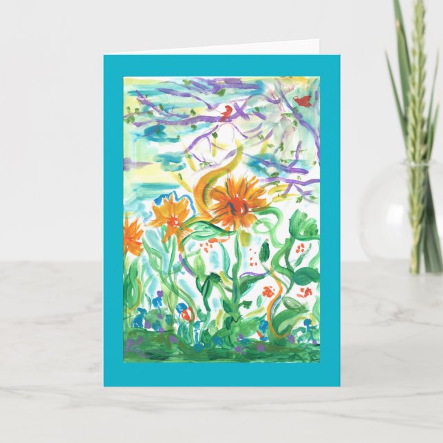 Cartão Blue Border Whimsical note card (Frente)