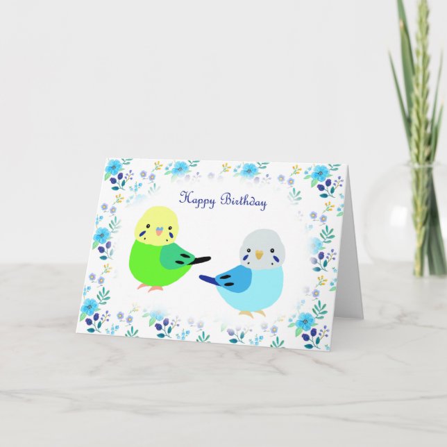 Cartão Blue Budget Green Floral Happy Birthday (Frente)