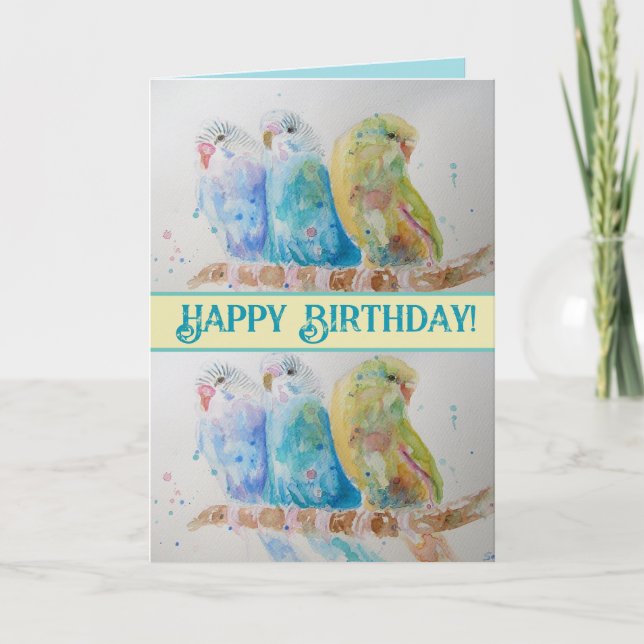Cartão Blue Budget Watercolor Happy Birthday Budget Aqua (Frente)