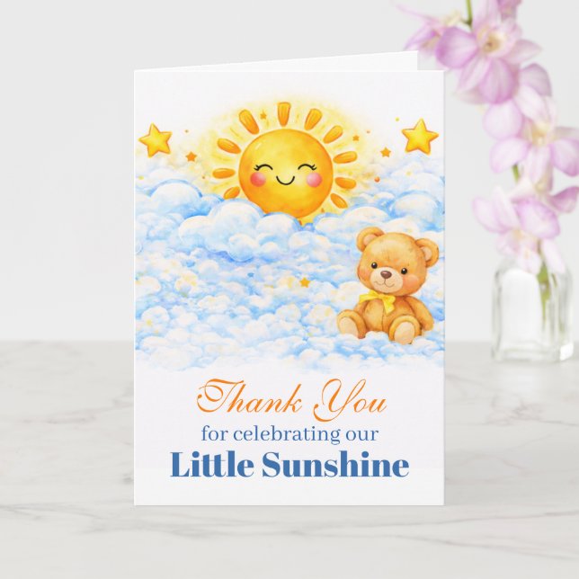 Cartão Blue Clouds Bear Baby Shower Thank You Card (Orquídea)