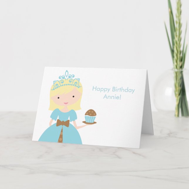Cartão Blue Cupcake Princess Birthday (Frente)