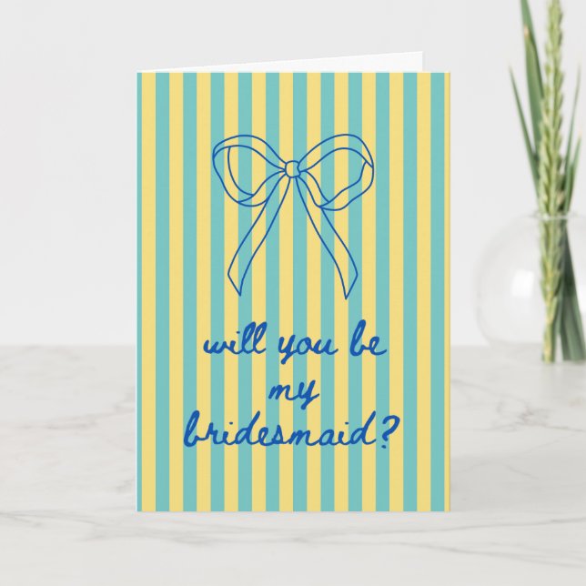 Cartão Blue Cursive + Aqua & Yellow Bridesmaid Proposal (Frente)