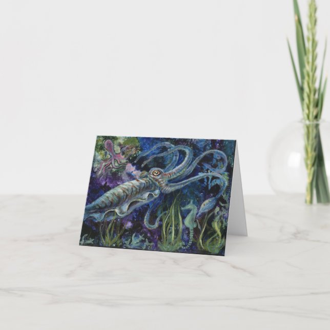 Cartão "Blue Cuttlefish", a cuttlefish greeting card (Frente)
