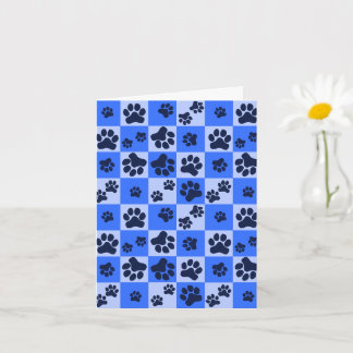Cartão Blue Dog Paw Print Checkerboard