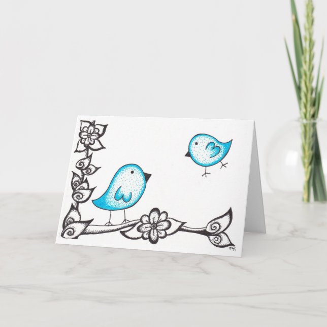 Cartão Blue Dotty Birds Greetings Card (Frente)