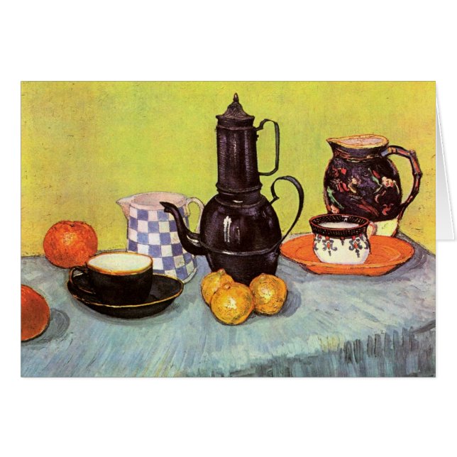 Cartão Blue Enamel Coffeepot por Vincent van Gogh (Frente Horizontal)