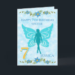 Cartão Blue Fairy Sister 7th Birthday<br><div class="desc">Blue Fairy 7th birthday card features a blue fairy on a cloudy blue background and a large number 7 on the front of the card. This card can be personalized from to Daughter, Granddaughter, Sister , Niece or Cousin or the wording removed if desired. A lovely design for any little...</div>