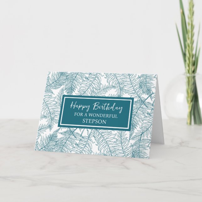 Cartão Blue Ferns Stepson Birthday (Frente)