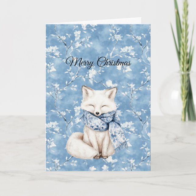 Cartão Blue Floral Fox Christmas (Frente)