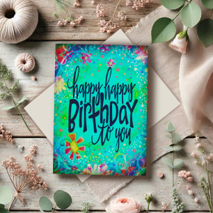 Cartão Blue floral Happy Birthday