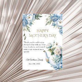Cartão Blue Floral Mother's Day Tea Party Thank you