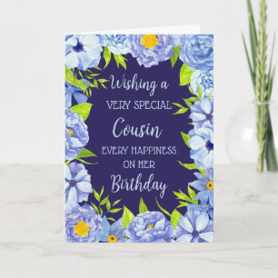 Cartão Blue Flowers Cousin Birthday