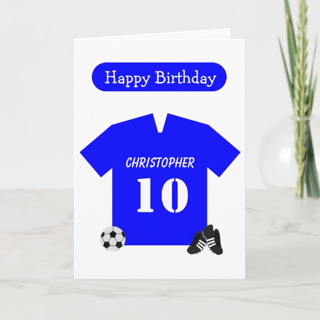 Cartão Blue Football Shirt personalizada no décimo aniver (Frente)