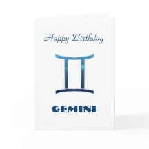 Blue Gemini Zodiac Signs Birthday Card