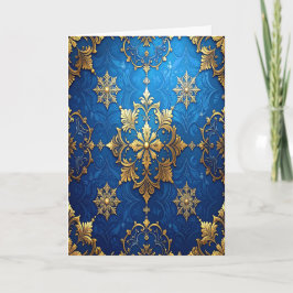 Cartão Blue Gold Decorative Holiday Card