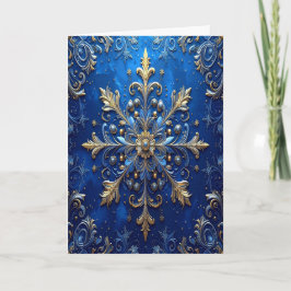 Cartão Blue Gold Decorative Holiday Card