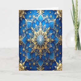 Cartão Blue Gold Decorative Holiday Card