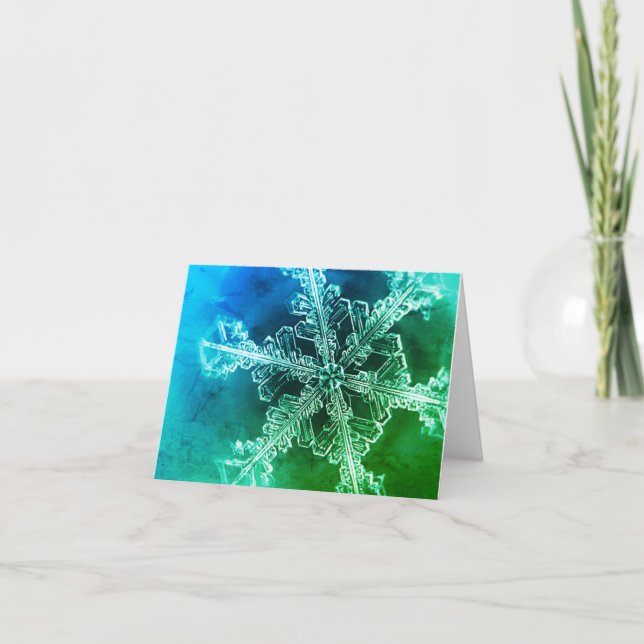 Cartão Blue Green Real Snowflake Folded Greeting Card (Frente)