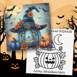 Cartão Blue Halloween Pumpkin & Coloring Page Personalize