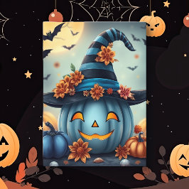 Cartão Blue Halloween Pumpkin Jack-o-lantern